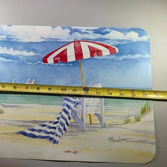 Set of two Placemats Beach Coast Vacation Shore Ocean nautical blue sky clouds - Picture 5 of 6